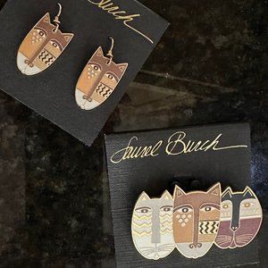 Vintage Laurel Burch signed Pin & Earring Set • Native Cats